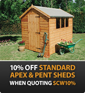 10% off Standard Apex and Pent Sheds